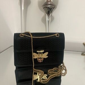 Elegant Black Designer Inspired with Gold Accents Crossbody/Should Bag